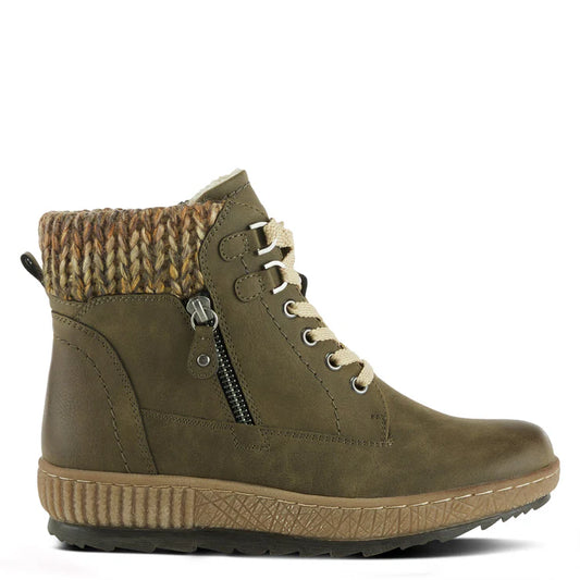 Spring Step Women's Karlene Side Zip Lace Waterproof Boots in Olive