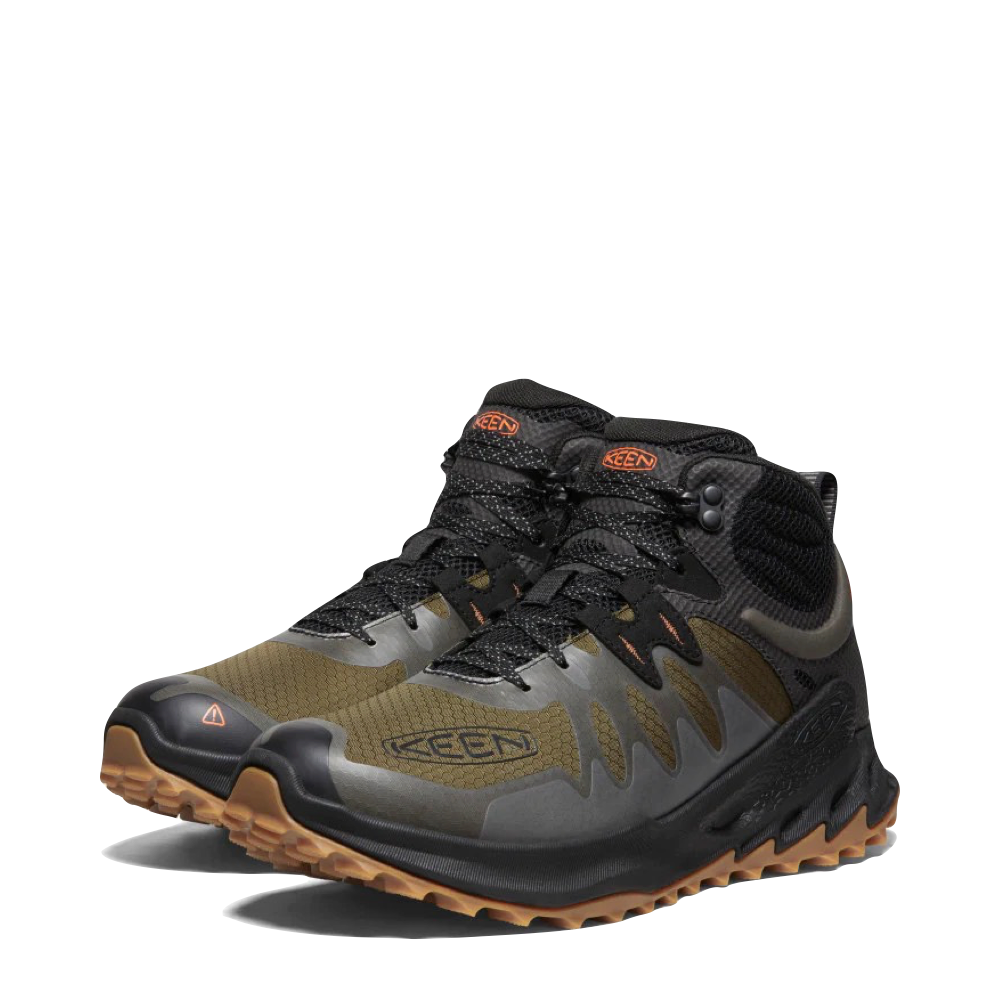 KEEN Men's Zionic Waterproof Hiking Boot in Dark Olive/Scarlet Ibis