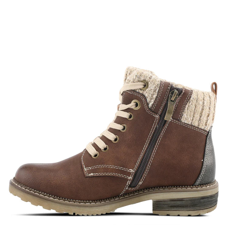 Spring Step Women's Khazera Side Zip Waterproof Lace Boot in Brown