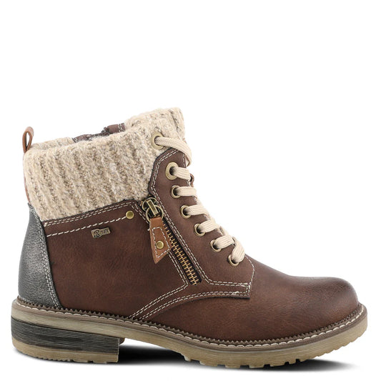 Spring Step Women's Khazera Side Zip Waterproof Lace Boot in Brown