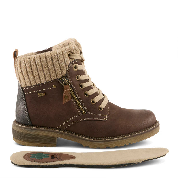 Spring Step Women's Khazera Side Zip Waterproof Lace Boot in Brown