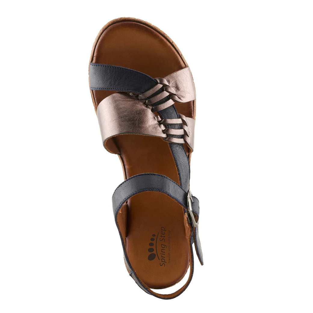 Spring Step Women's Kirra Wedge Sandal in Navy Multi