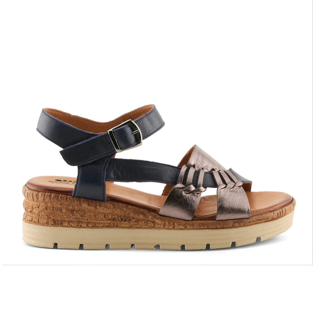 Spring Step Women's Kirra Wedge Sandal in Navy Multi