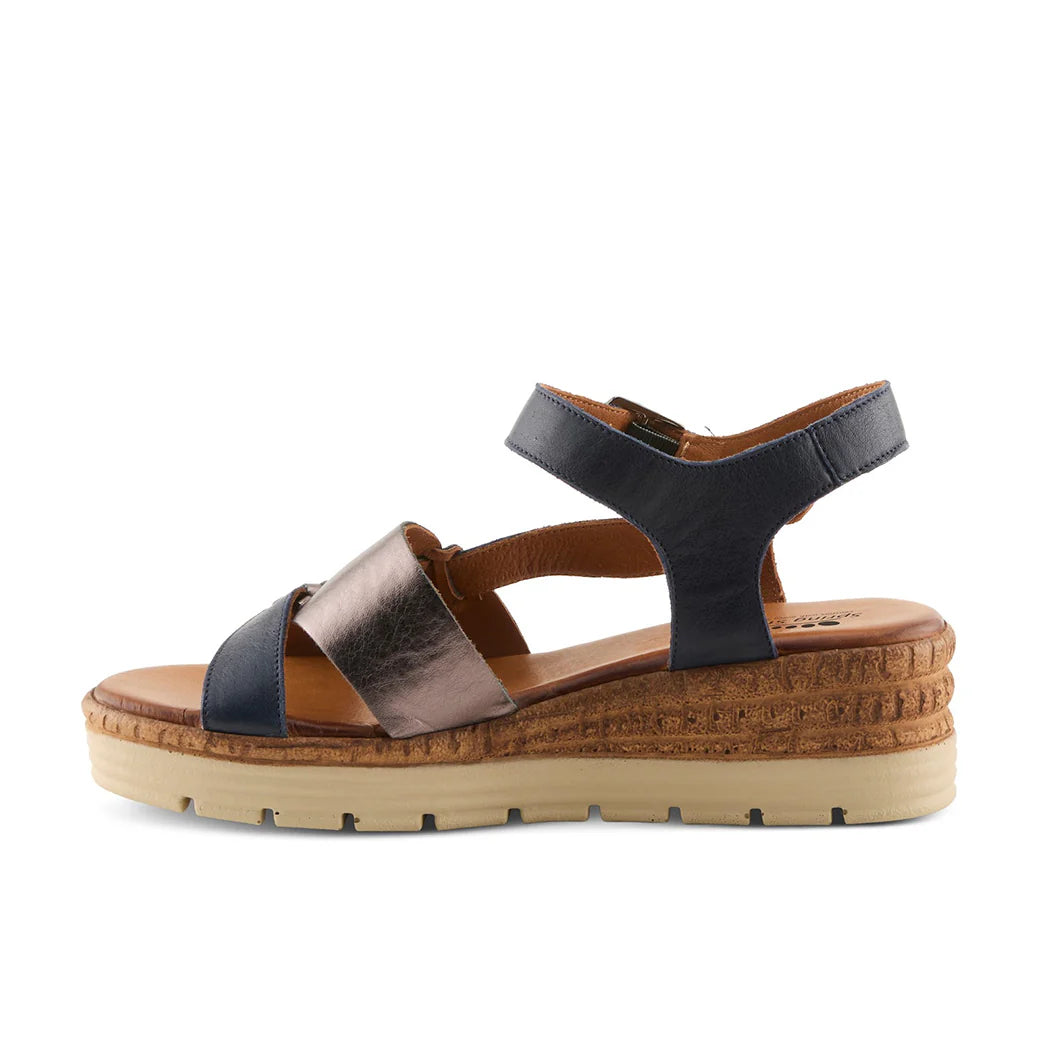 Spring Step Women's Kirra Wedge Sandal in Navy Multi