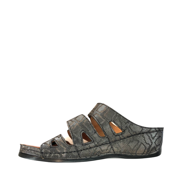 Karyoka Women's 3 Band Wedge Slide Sandal (Grey)