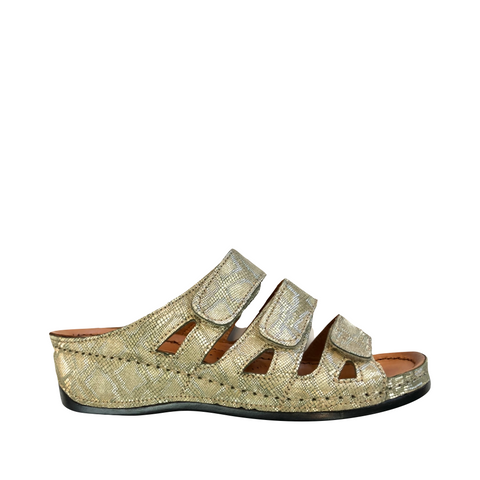 Karyoka Women's 3 Band Wedge Slide Sandal (Gold)