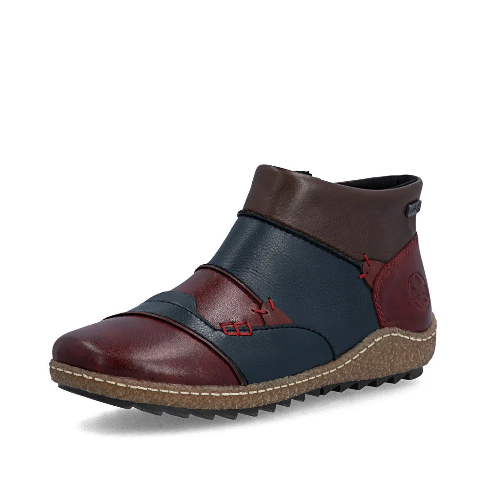 Rieker Women's Liv 53 Low Side Zip Waterproof Boot in Wine Multi