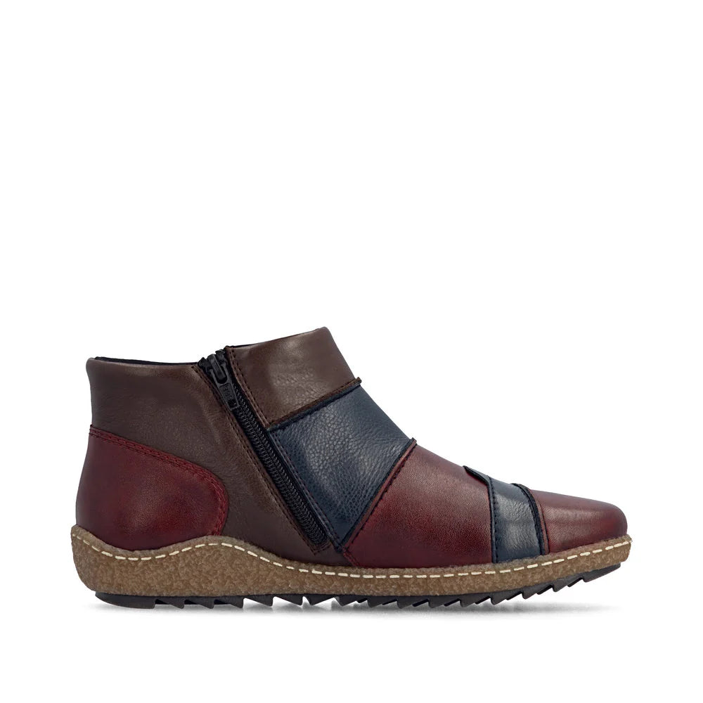 Rieker Women's Liv 53 Low Side Zip Waterproof Boot in Wine Multi