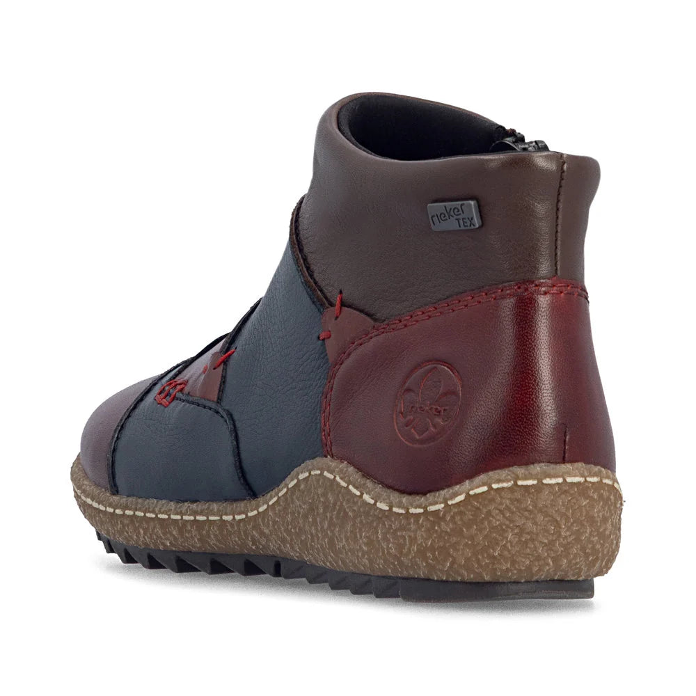 Rieker Women's Liv 53 Low Side Zip Waterproof Boot in Wine Multi