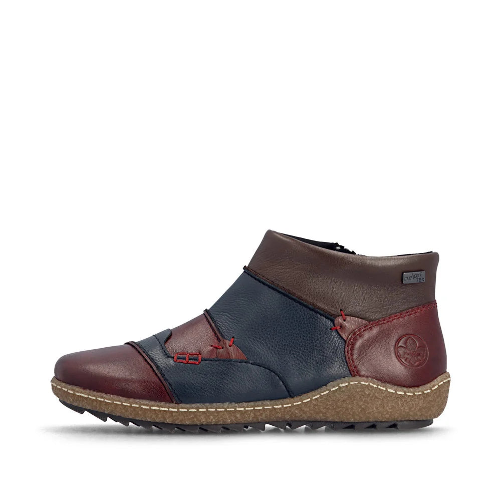 Rieker Women's Liv 53 Low Side Zip Waterproof Boot in Wine Multi