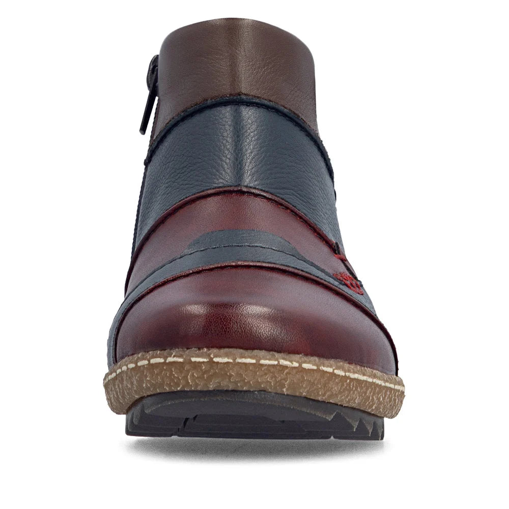 Rieker Women's Liv 53 Low Side Zip Waterproof Boot in Wine Multi