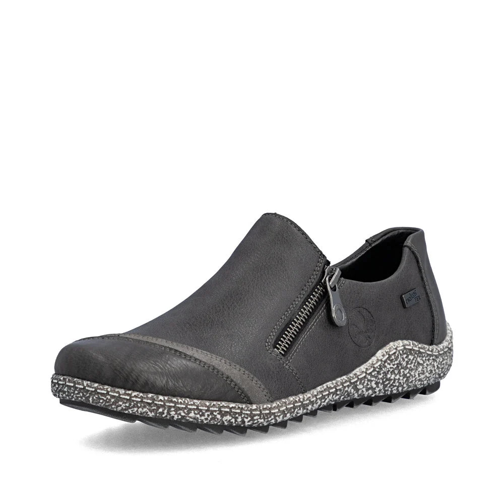 Rieker Women's Liv 71 Low Side Zip Waterproof Slip On in Gray Fumo/Mineral/Basalt