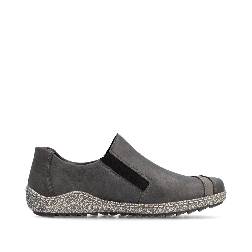 Rieker Women's Liv 71 Low Side Zip Waterproof Slip On in Gray Fumo/Mineral/Basalt