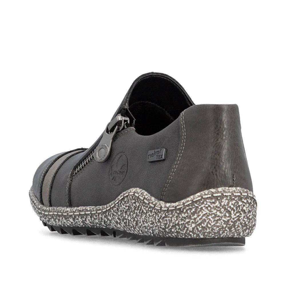 Rieker Women's Liv 71 Low Side Zip Waterproof Slip On in Gray Fumo/Mineral/Basalt