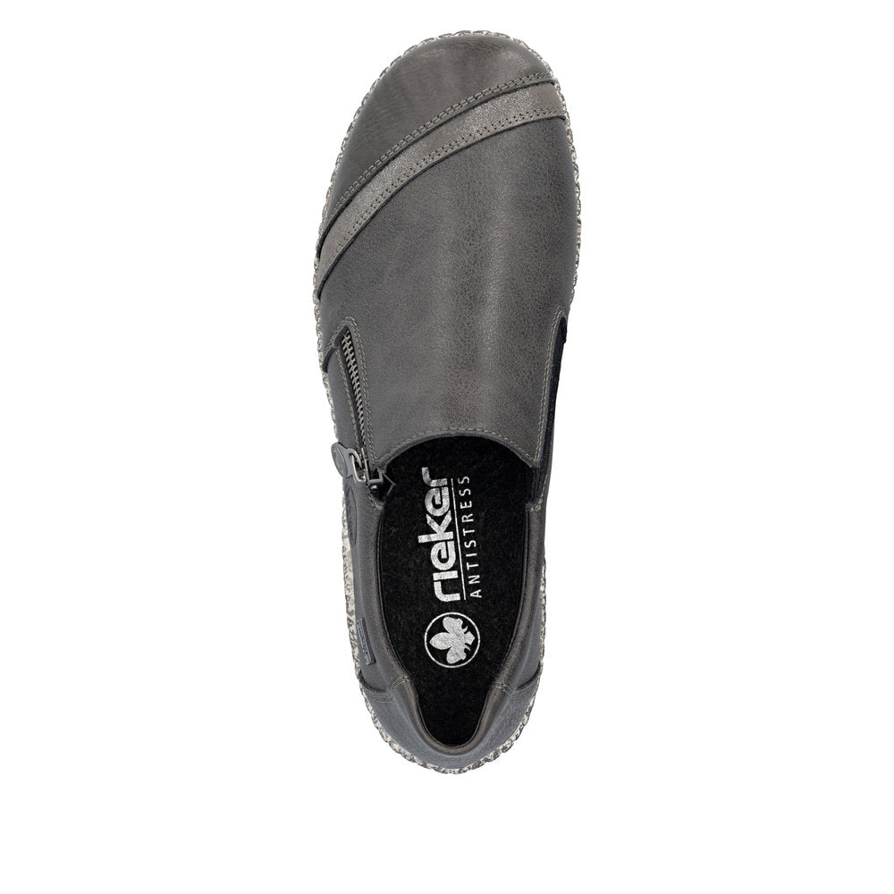 Rieker Women's Liv 71 Low Side Zip Waterproof Slip On in Gray Fumo/Mineral/Basalt