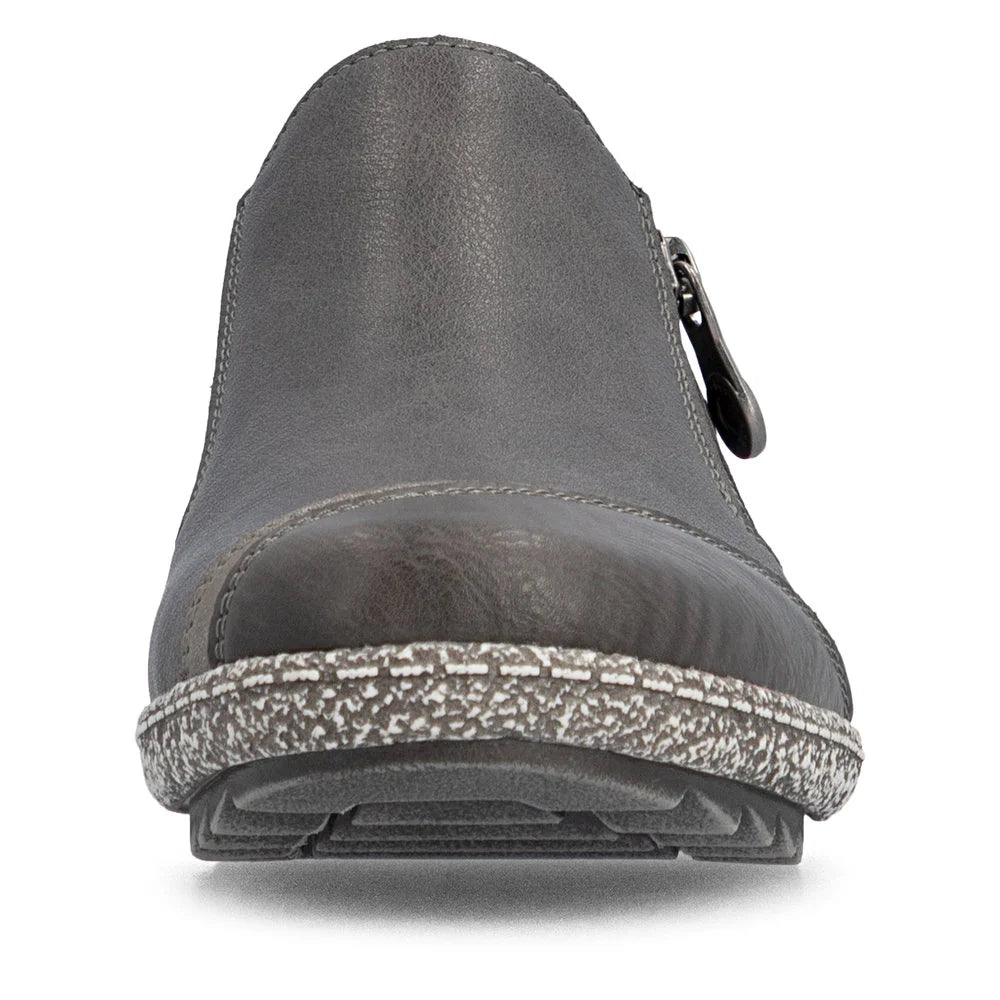 Rieker Women's Liv 71 Low Side Zip Waterproof Slip On in Gray Fumo/Mineral/Basalt