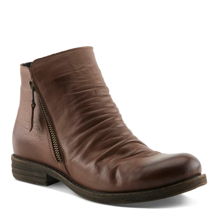 Spring Step Women's Marquis Double Side Zip Rouched Front Boot in Chocolate Brown