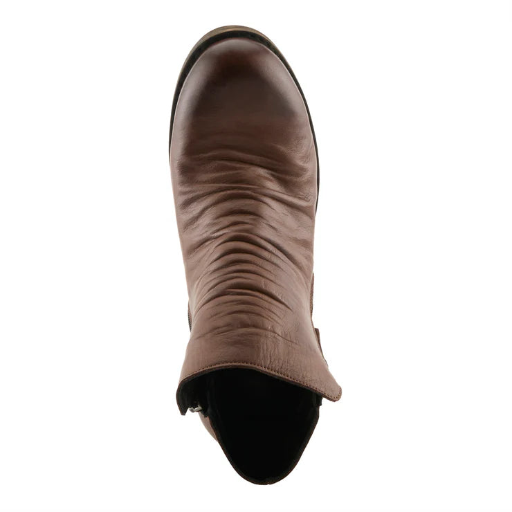 Spring Step Women's Marquis Double Side Zip Rouched Front Boot in Chocolate Brown