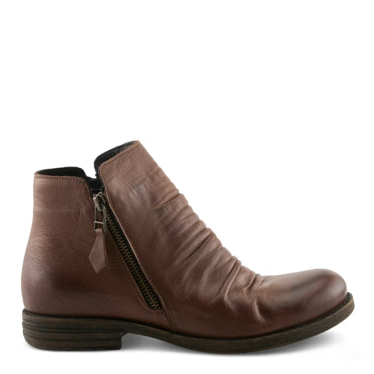 Spring Step Women's Marquis Double Side Zip Rouched Front Boot in Chocolate Brown