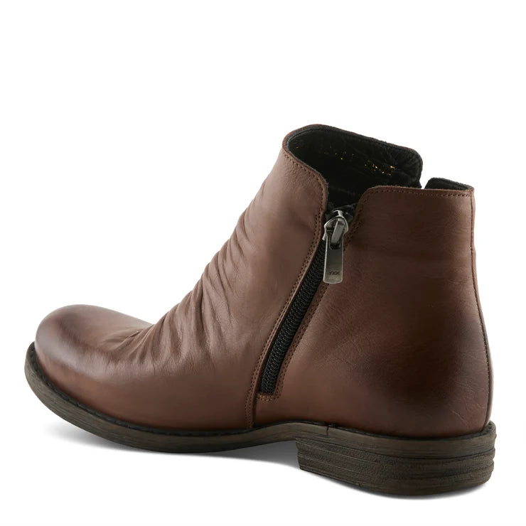 Spring Step Women's Marquis Double Side Zip Rouched Front Boot in Chocolate Brown