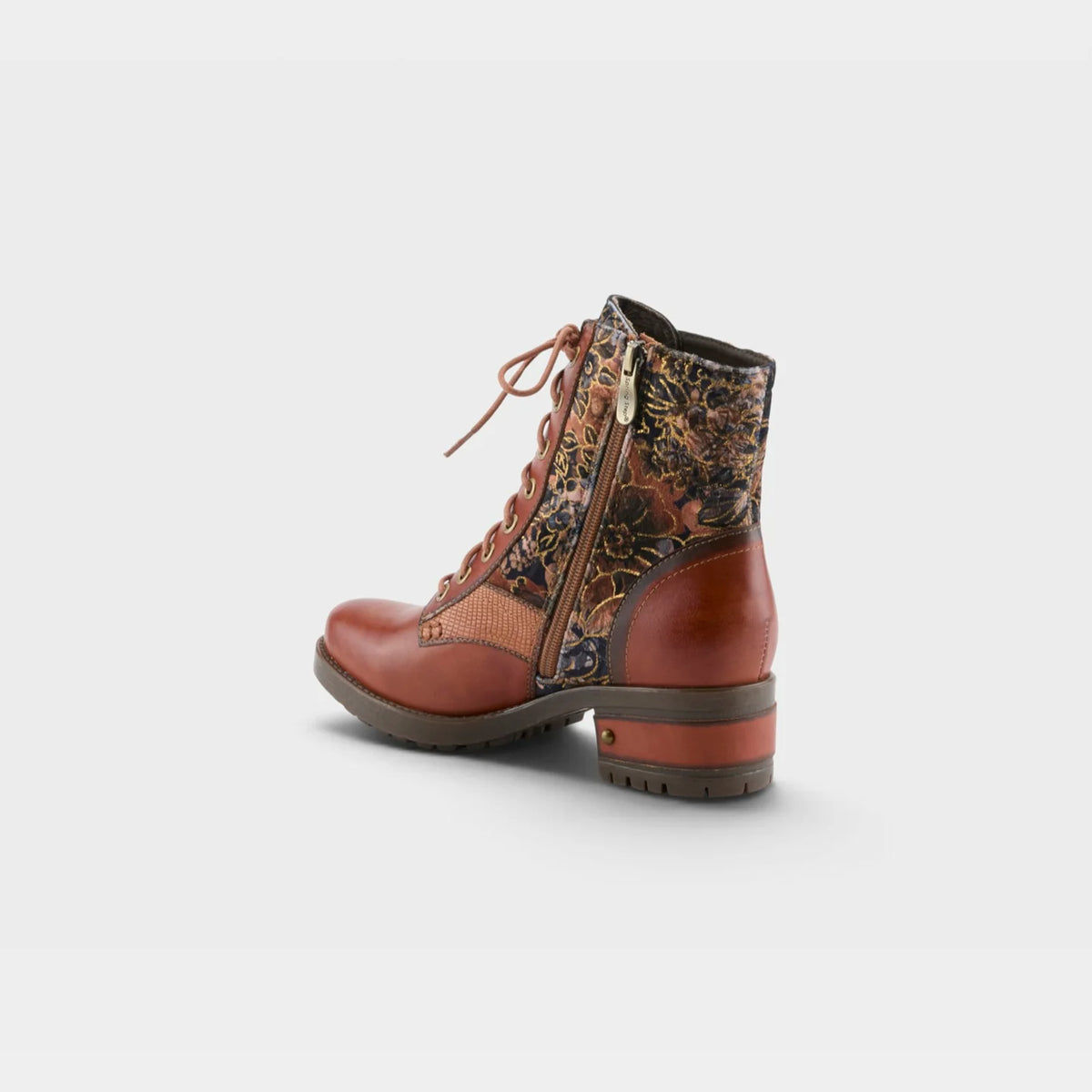 Spring Step Women's Marty-Flow Side Zip Lace Heeled Boot in Camel Multi