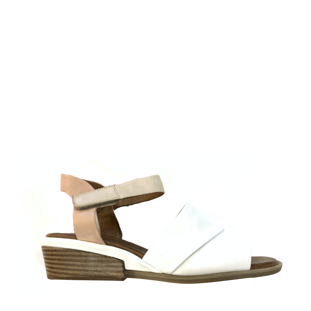 Mago Women's Leather Dress Wedge Sandal (White)
