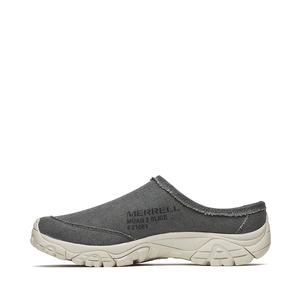 Side (left) view of Merrell Moab 2 Slide Canvas 1TRL Clog for men.