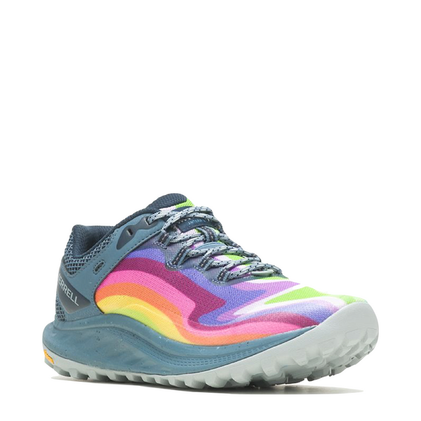 Merrell Women's Antora 3 Rainbow Sneaker in Light Blue Rainbow Multi