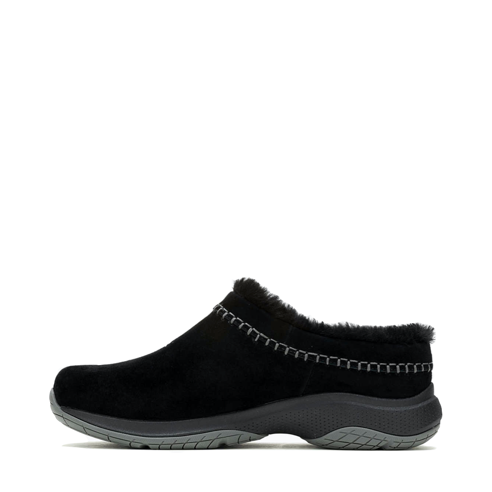 Side (left) view of Merrell Encore Ice 5 Waterproof Suede Leather Clog for women.