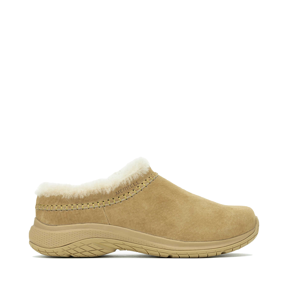 Side (right) view of Merrell Encore Ice 5 Waterproof Suede Leather Clog for women.
