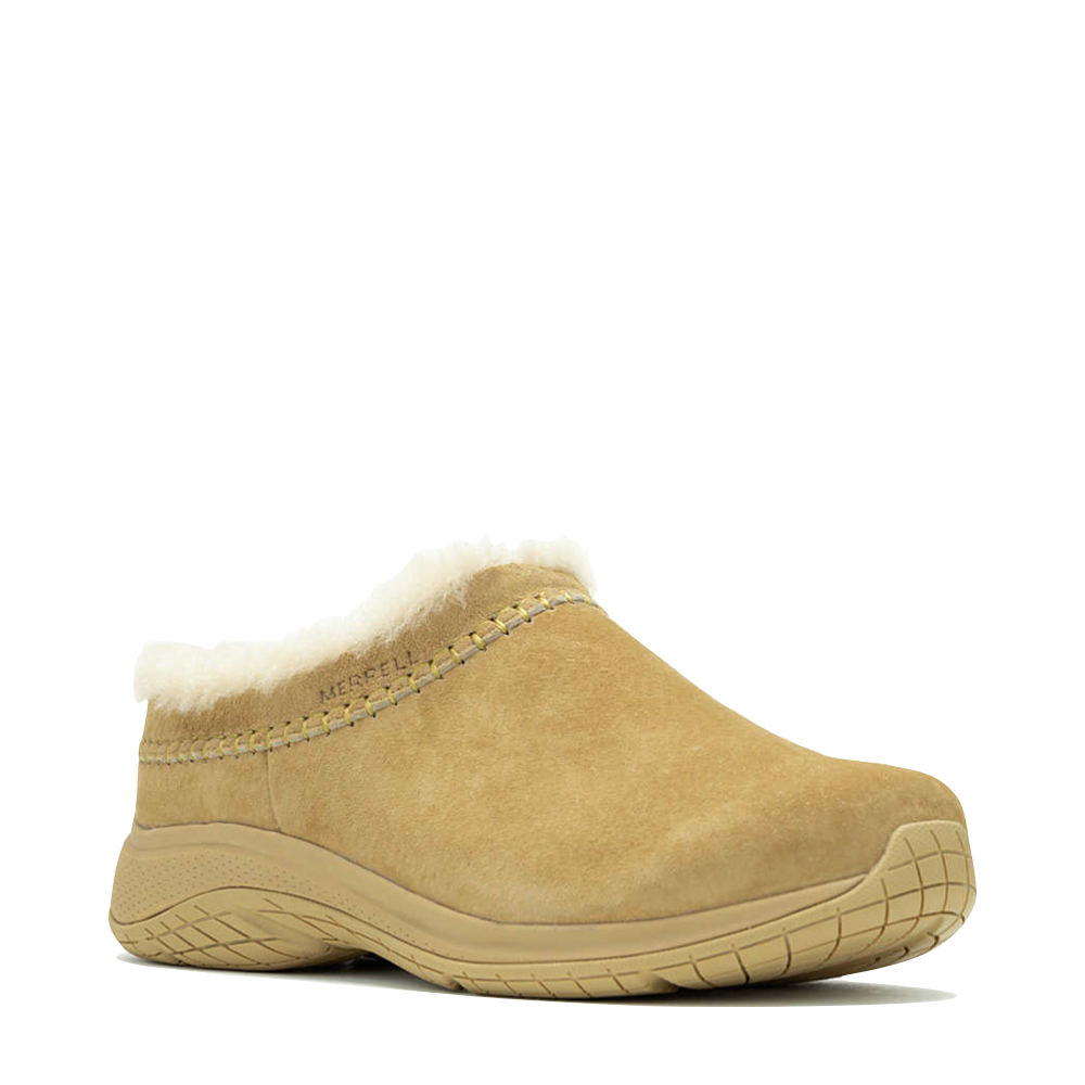 Mudguard and Toe view of Merrell Encore Ice 5 Waterproof Suede Leather Clog for women.