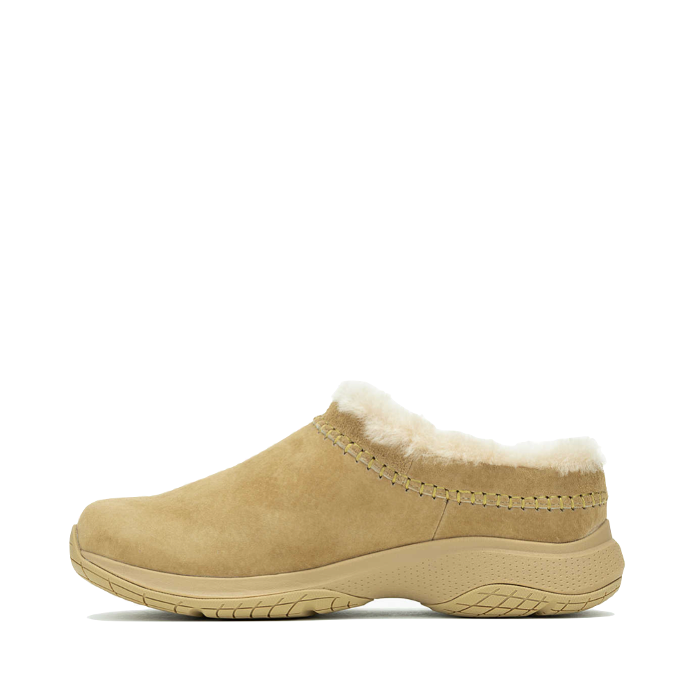 Side (left) view of Merrell Encore Ice 5 Waterproof Suede Leather Clog for women.