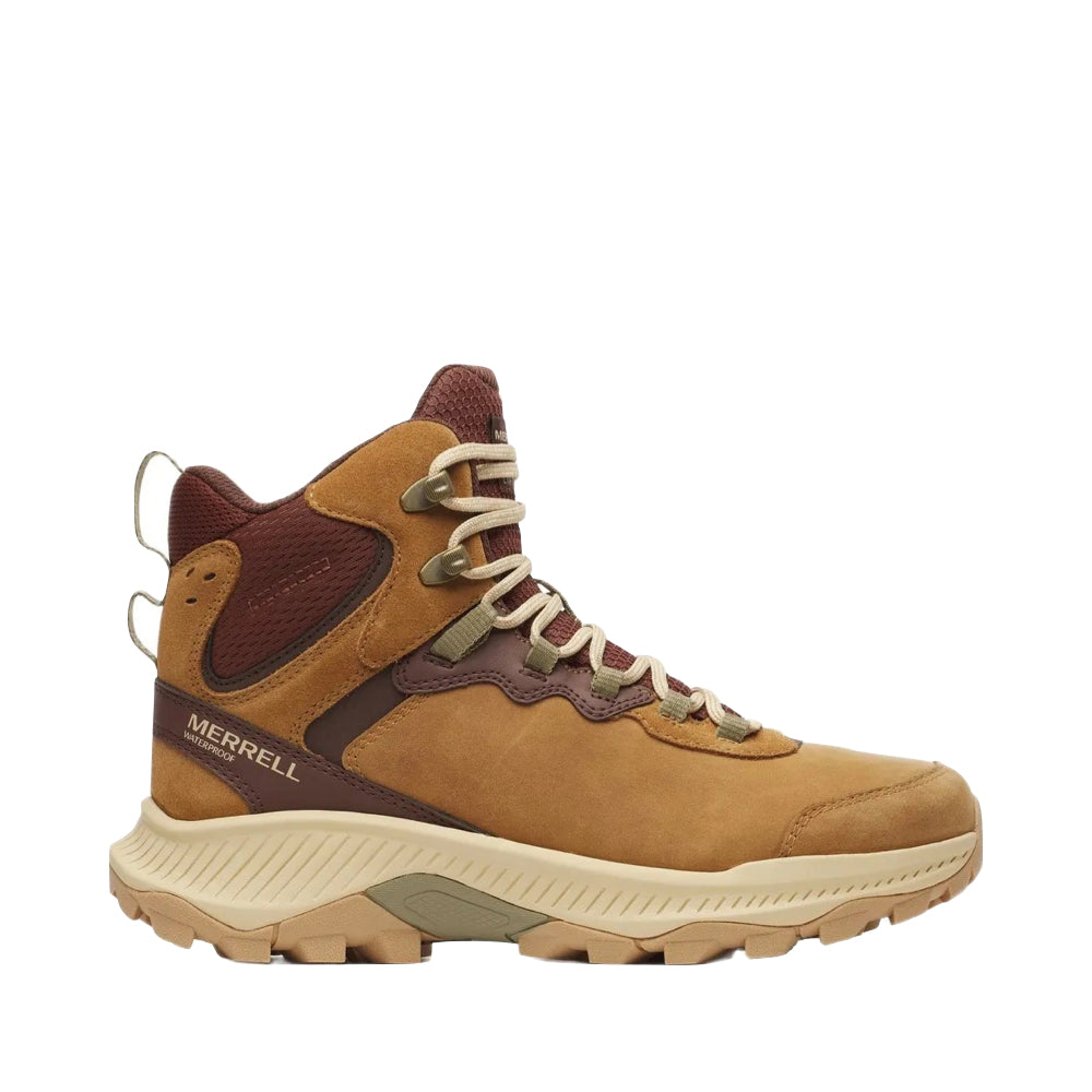 Side (right) view of Merrell Speed Strike 2 Leather Thermo Mid Waterproof Boot for women.