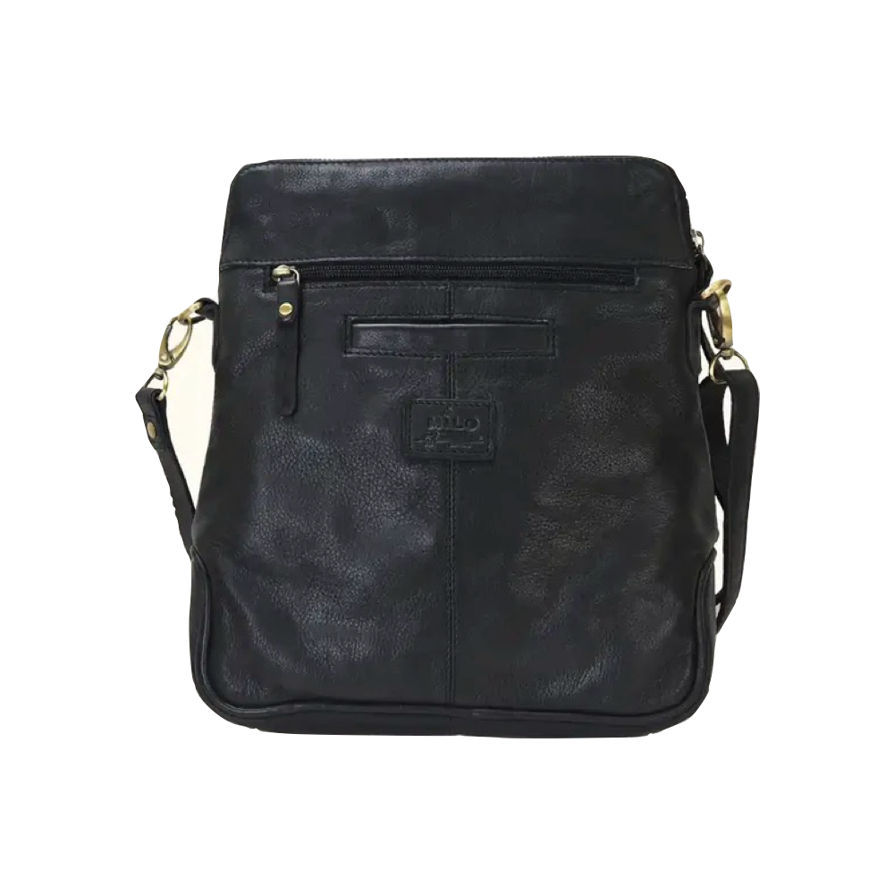 Back view of Milo Bologna Leather Crossbody Bag in black.