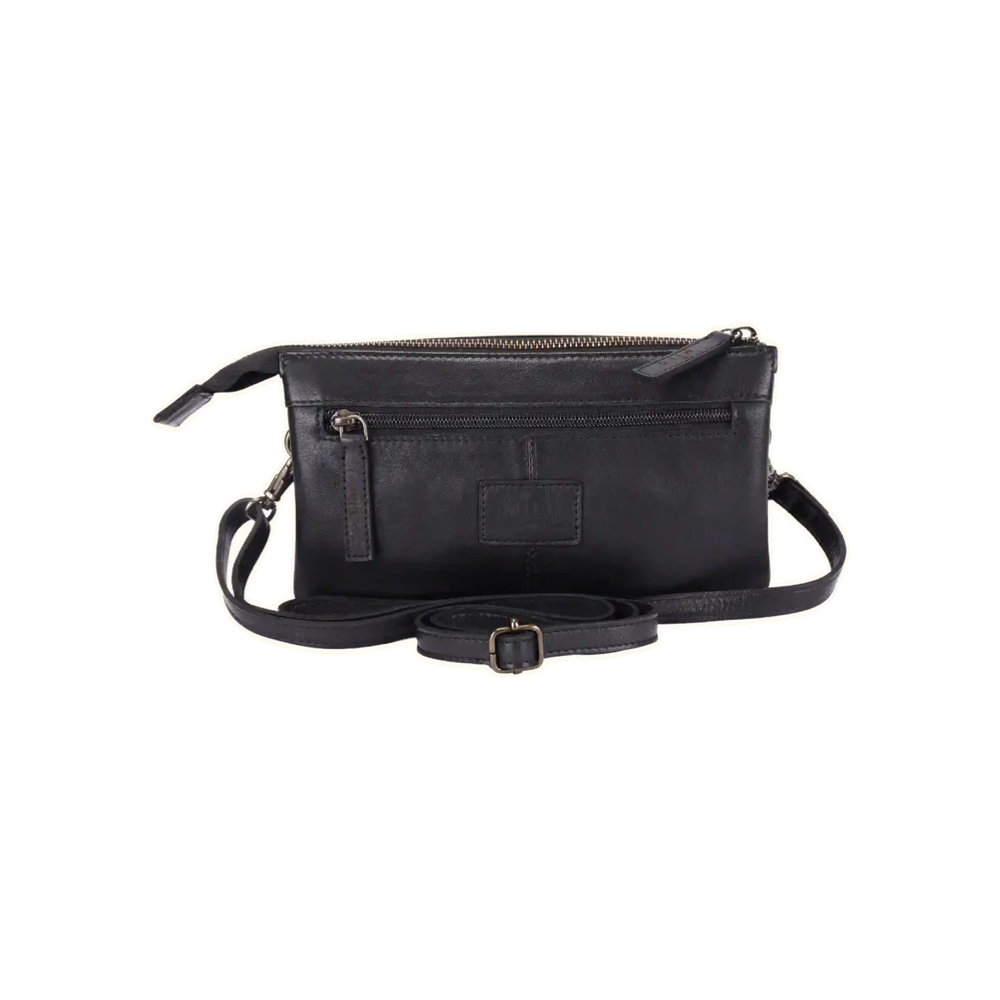 Back view of Milo Brisa Leather Crossbody Bag in black.