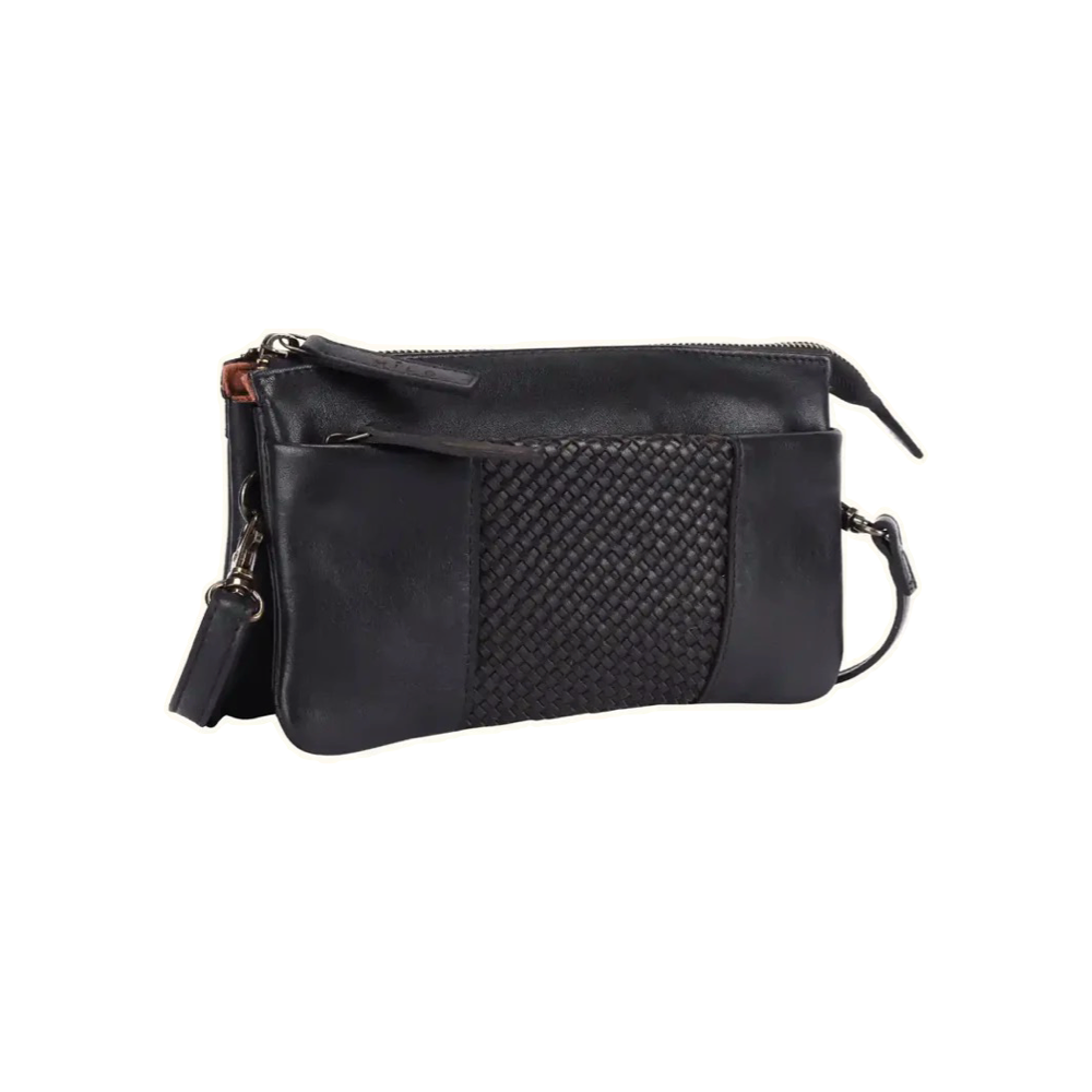 Front view of Milo Brisa Leather Crossbody Bag in black.
