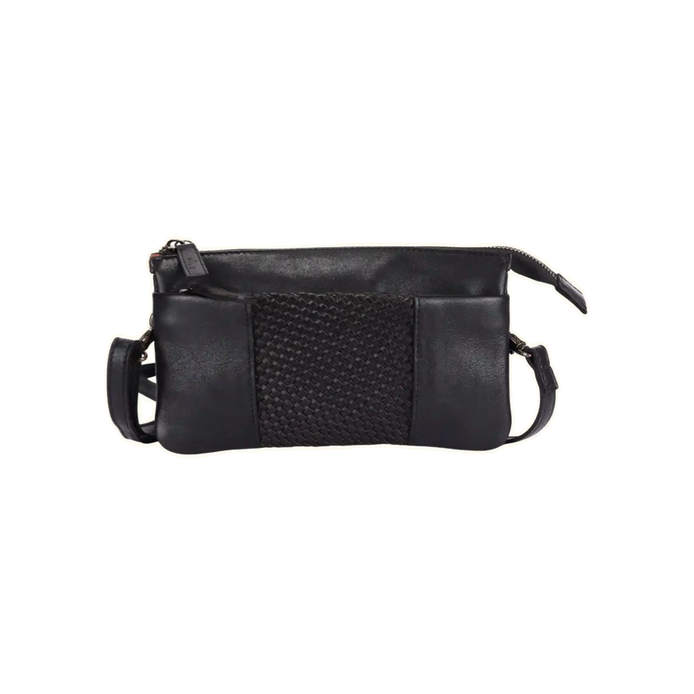 Front view of Milo Brisa Leather Crossbody Bag in black.