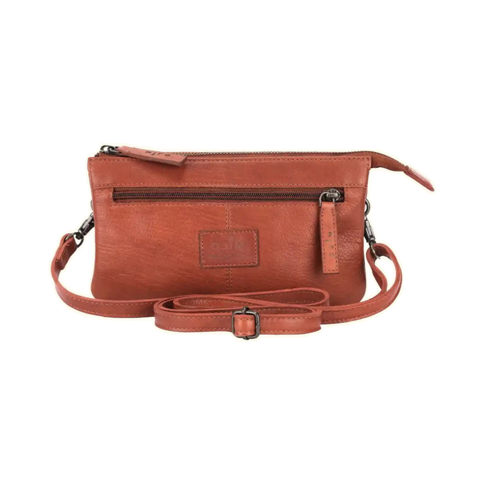 Back view of Milo Brisa Leather Crossbody Bag in cognac.