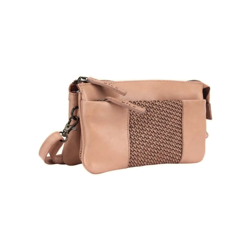 Front view of Milo Brisa Leather Crossbody Bag in taupe.