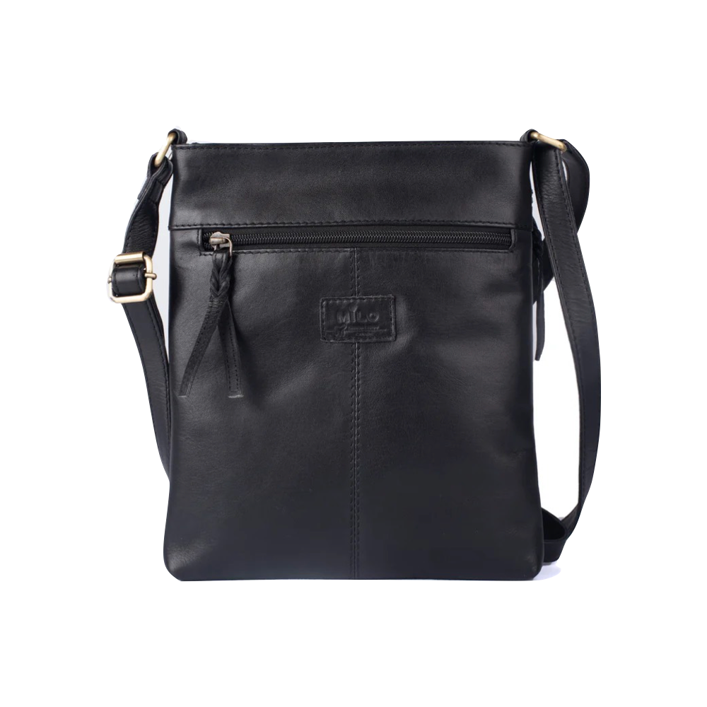 Front view of Milo Edith Leather Crossbody Bag in black.