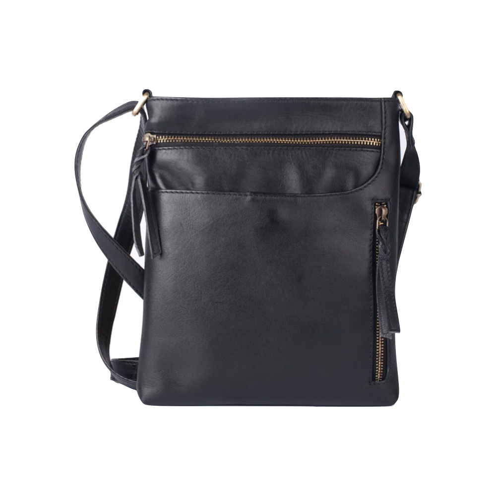 Back view of Milo Edith Leather Crossbody Bag in black.