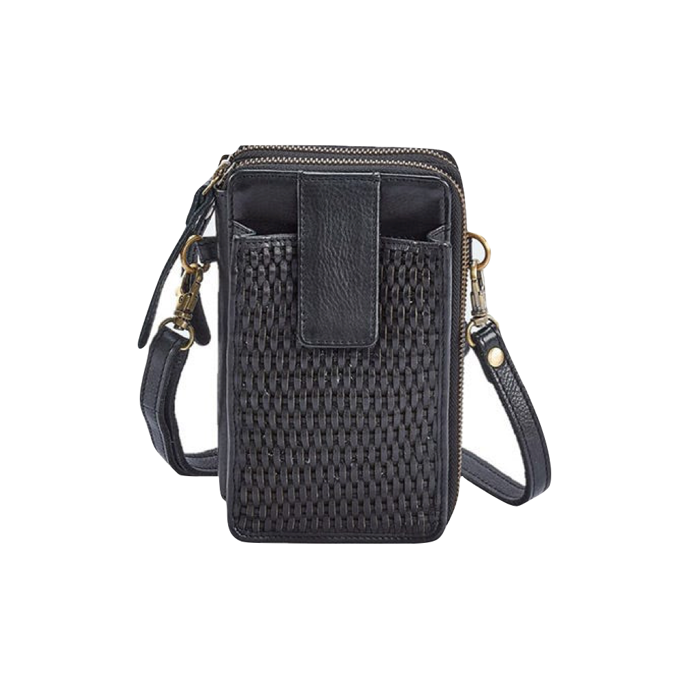 Front view of Milo Ella Woven Leather Crossbody Wallet.