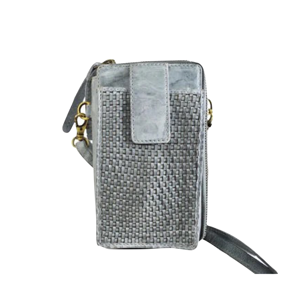 Front view of Milo Ella Woven Leather Crossbody Wallet.