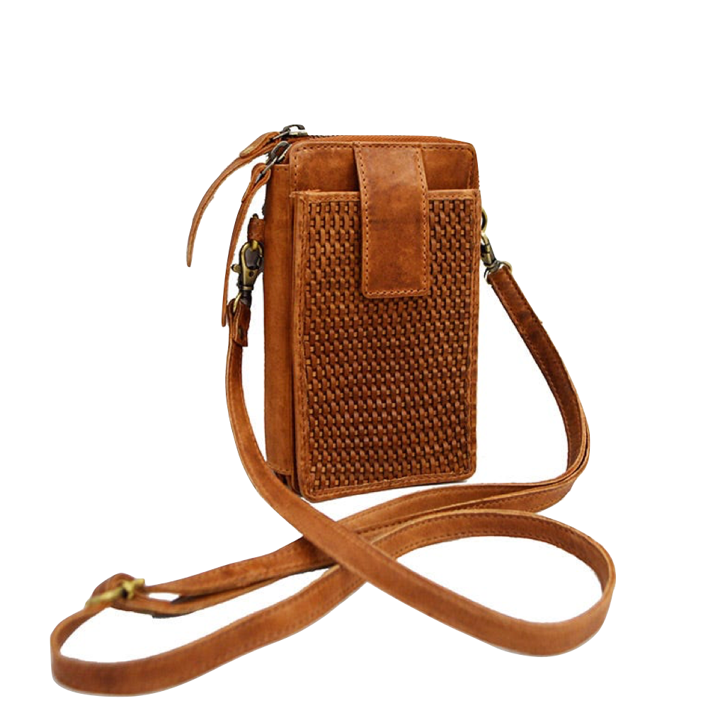 Front view of Milo Ella Woven Leather Crossbody Wallet.