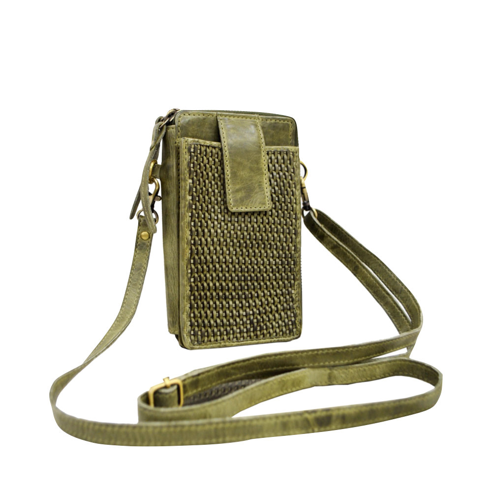 Front view of Milo Ella Woven Leather Crossbody Wallet.