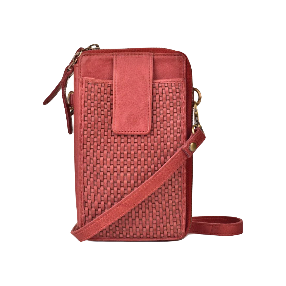 Front view of Milo Ella Woven Leather Crossbody Wallet.