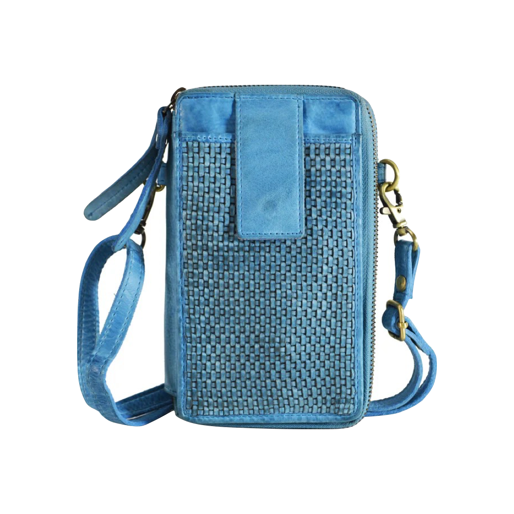 Front view of Milo Ella Woven Leather Crossbody Wallet.