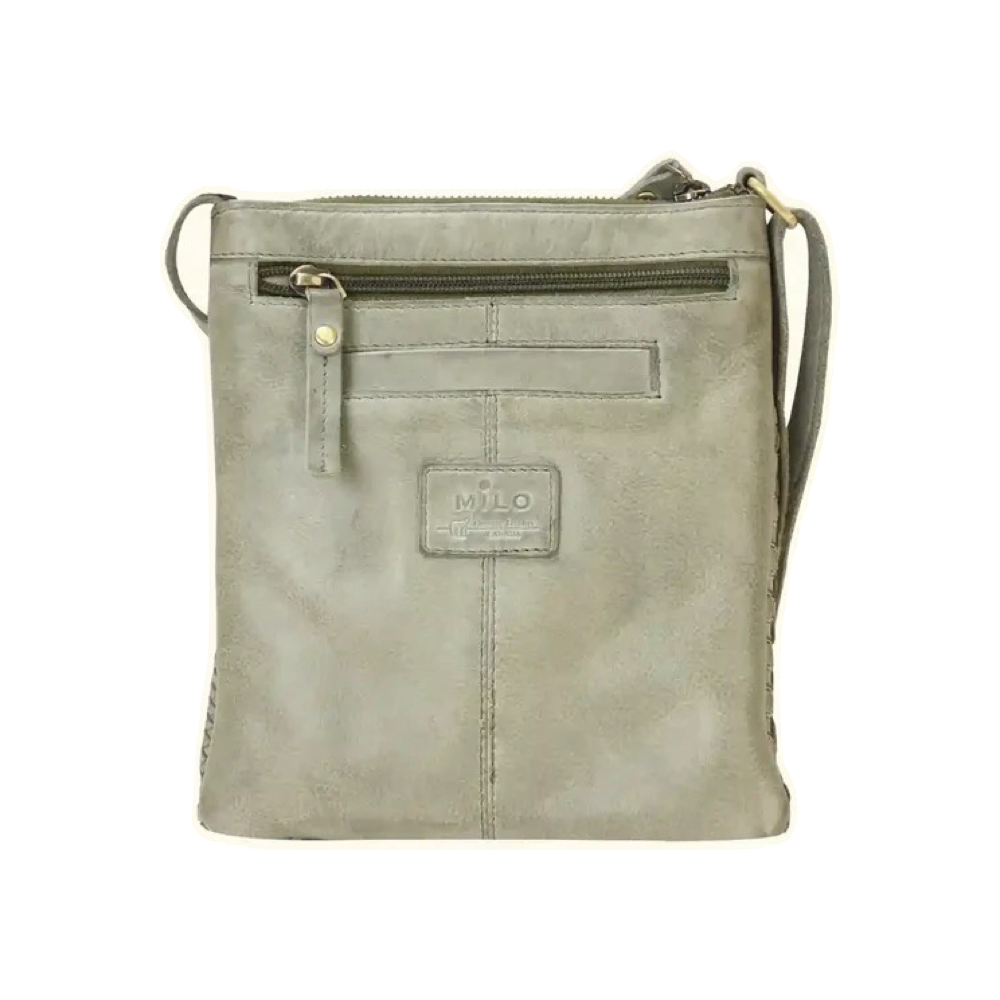 Back view of Milo Pixie Leather Crossbody Bag in olive.