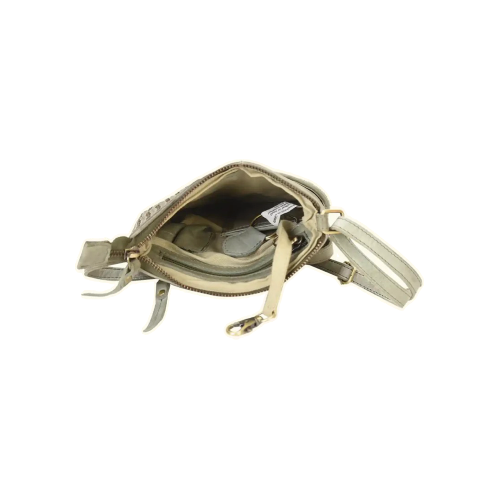 Top-down view of Milo Pixie Leather Crossbody Bag in olive.