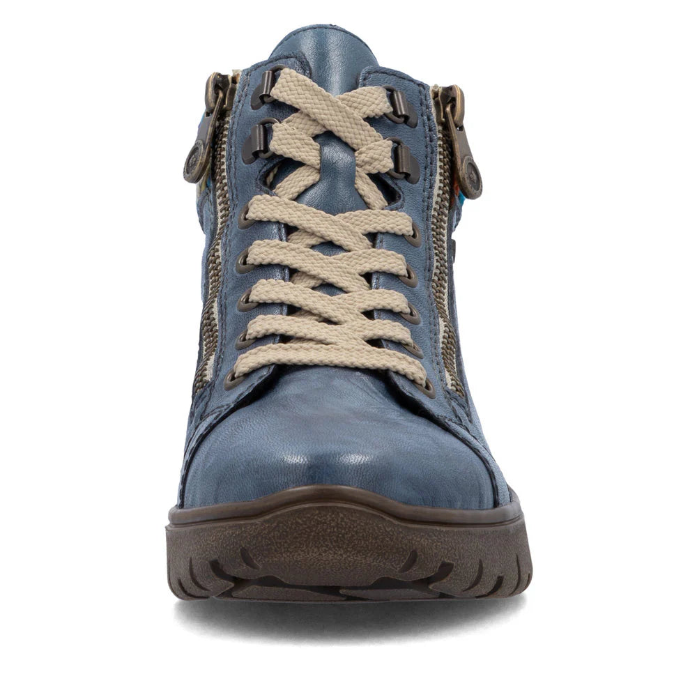 Rieker Women's Heike 05 Double Side Zip Waterproof Lace Boot in Baltik Blue